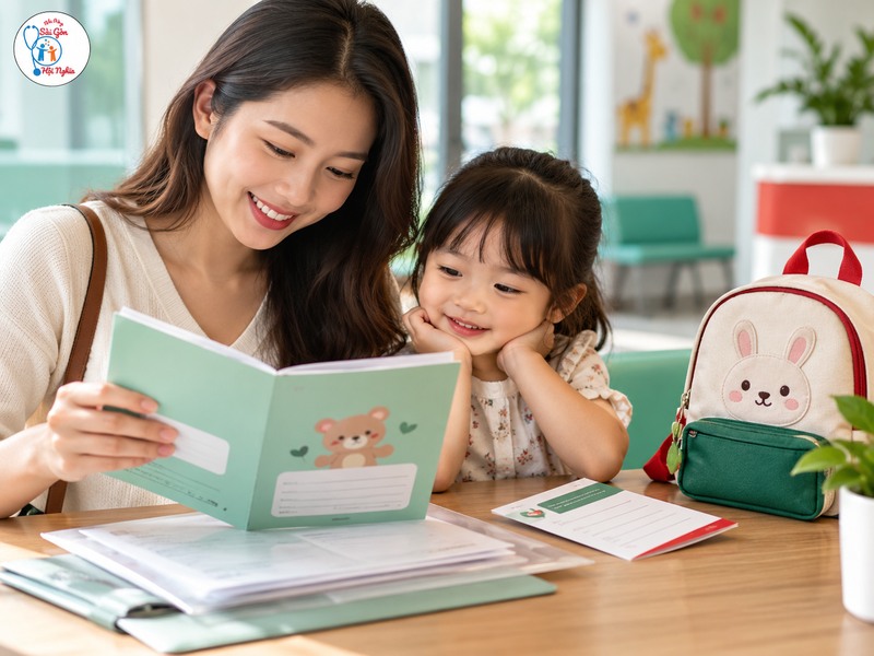Mang hồ sơ tiêm chủng để nhân viên y tế đối chiếu trước buổi tiêm.